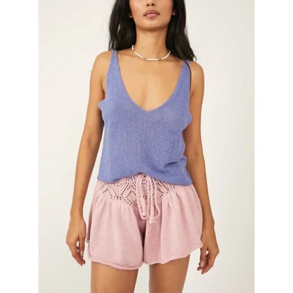 FREE PEOPLE Lily Fauxchet Sweater Shorts in Lilac Wine Size Medium - Picture 5 of 9